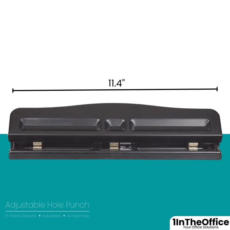 1InTheOffice Adjustable Hole Punch, 3 Hole Punch 10 Sheet Capacity Hole Puncher - Image 3